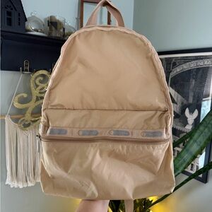 VTG 90s LeSportsac Backpack Natural Tan Grey Logo